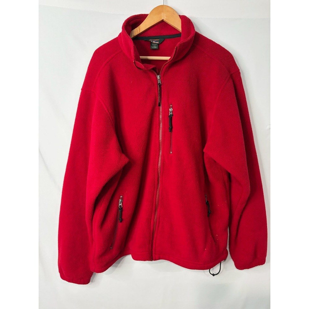Vintage 90s LL Bean Red Deep Pile Fleece Jacket Full Zip Sherpa Sweater Large